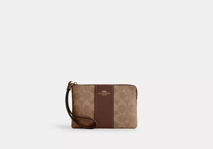 Corner Zip Wristlet In Signature Canvas - Tan