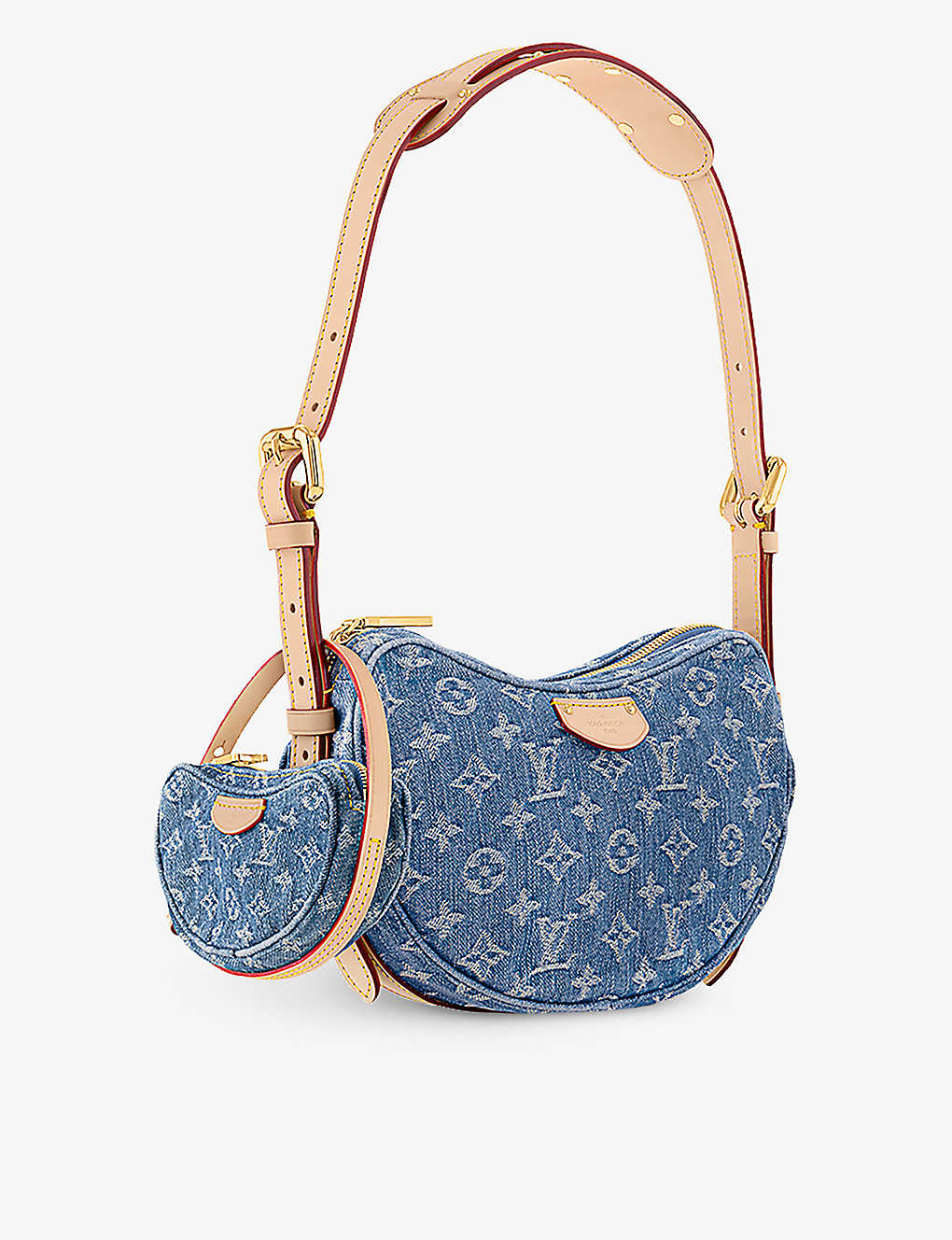 Croissant MM logo-print denim and leather shoulder bag