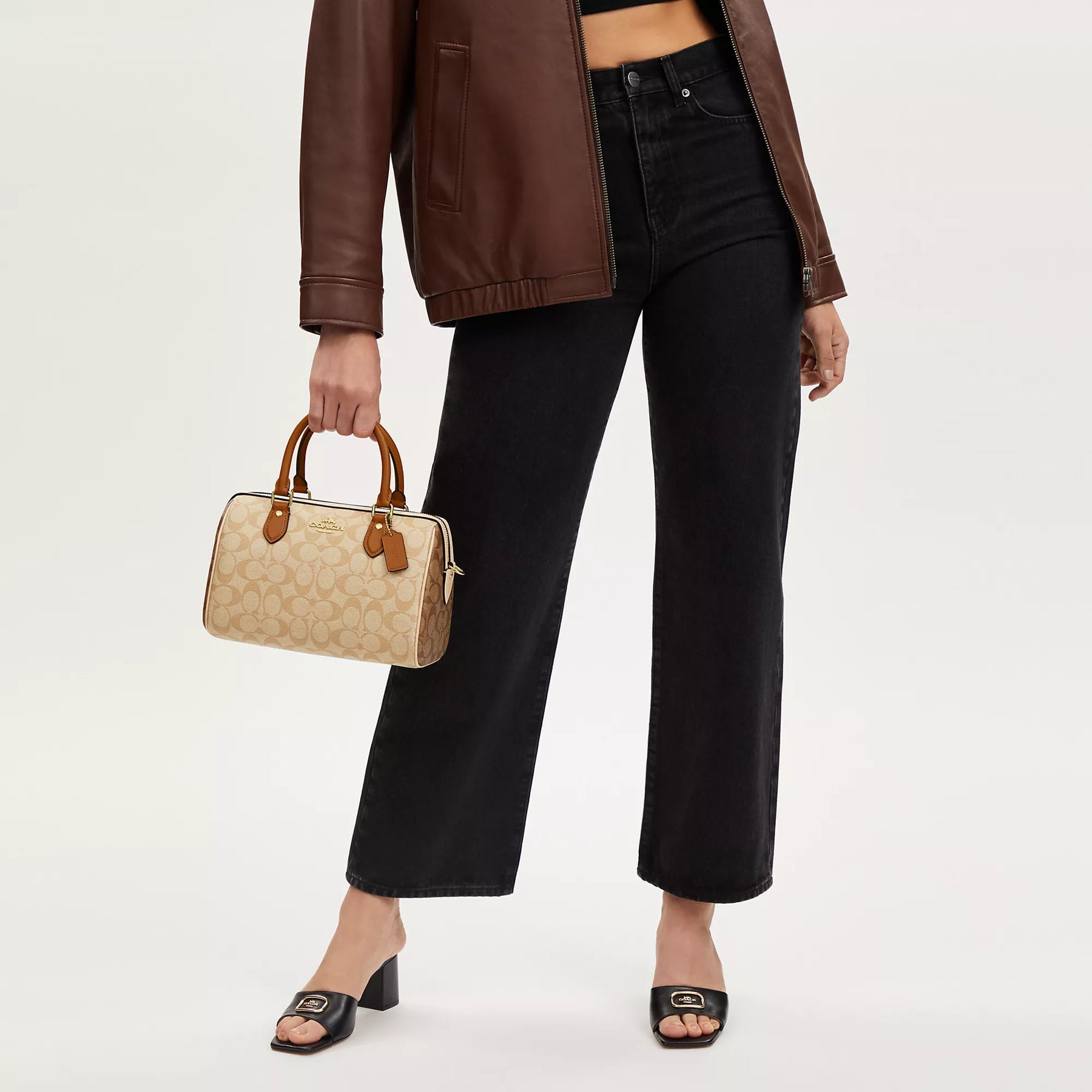 Coach Rowan Satchel Bag In Signature Canvas - Cream Khaki / Brown / Tan