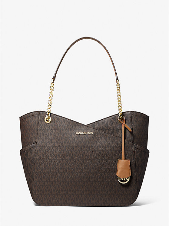Jet Set Large Logo Shoulder Bag- Brown