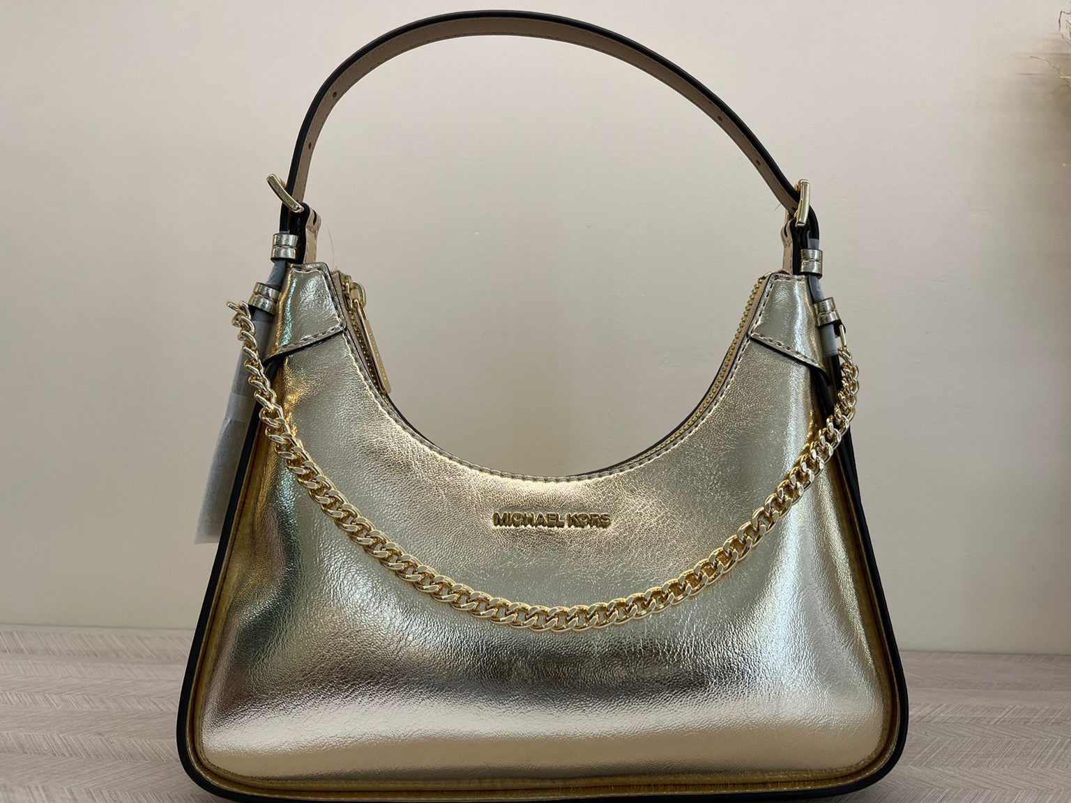 Wilma Small Metallic Shoulder Party Bag - Champagne / Gold