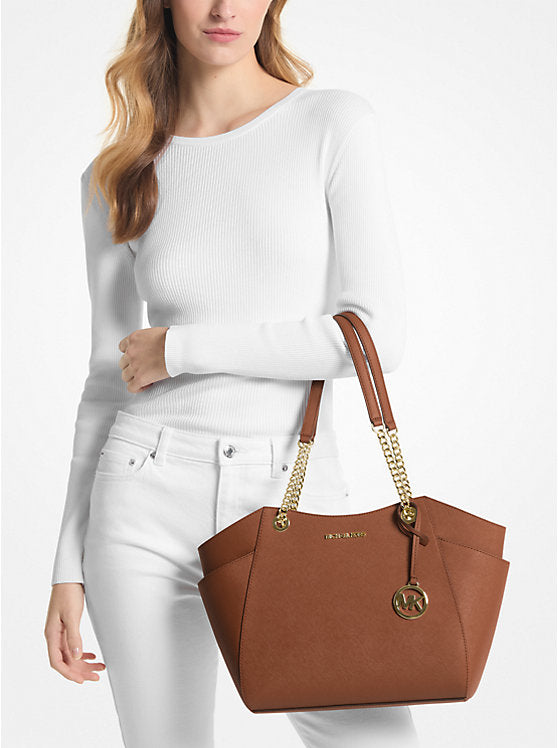 Jet Set Large Saffiano Leather Shoulder Bag - Brown/ Luggage