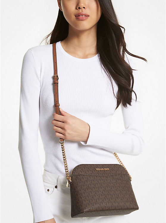 Jet Set Travel Medium Logo Dome Crossbody Bag - Brown