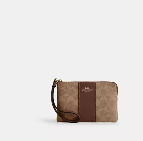 Corner Zip Wristlet In Signature Canvas - Tan