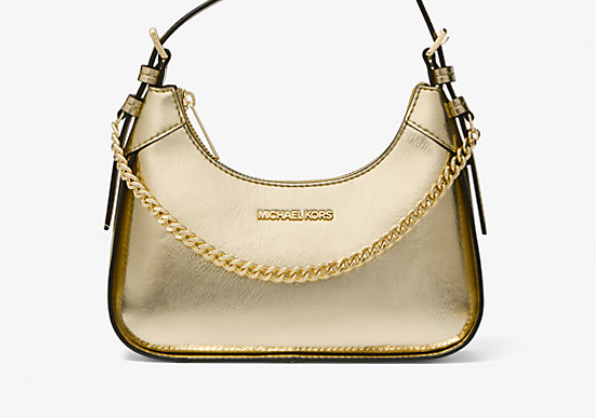 Wilma Small Metallic Shoulder Party Bag - Champagne / Gold