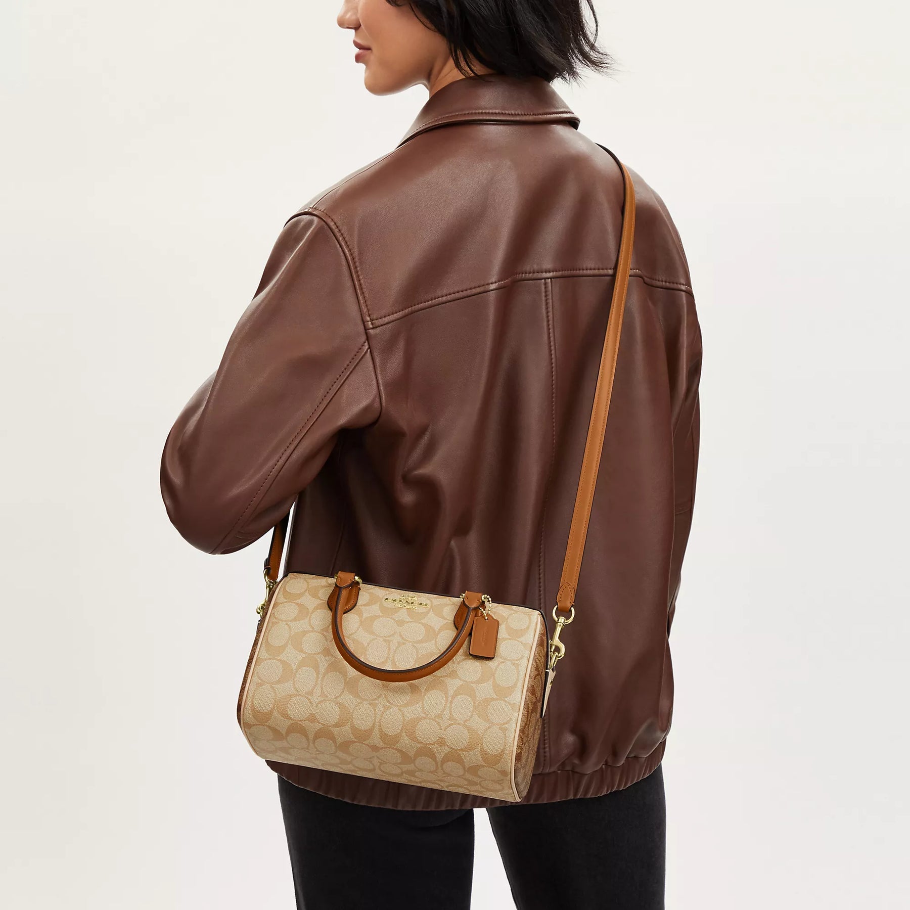 Coach Rowan Satchel Bag In Signature Canvas - Cream Khaki / Brown / Tan