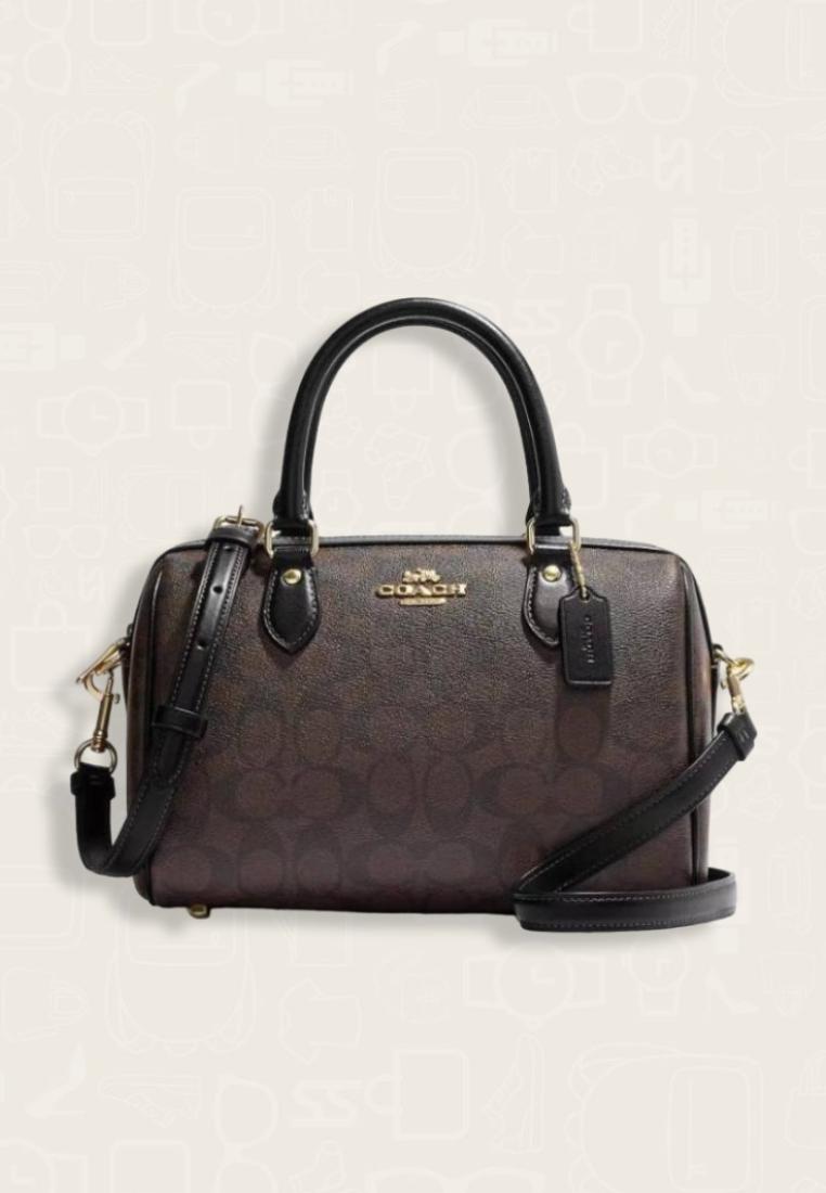 Coach Rowan Satchel Bag In Signature Canvas - Walnut / Black
