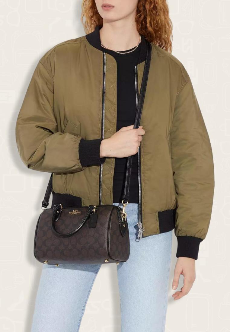 Coach Rowan Satchel Bag In Signature Canvas - Walnut / Black