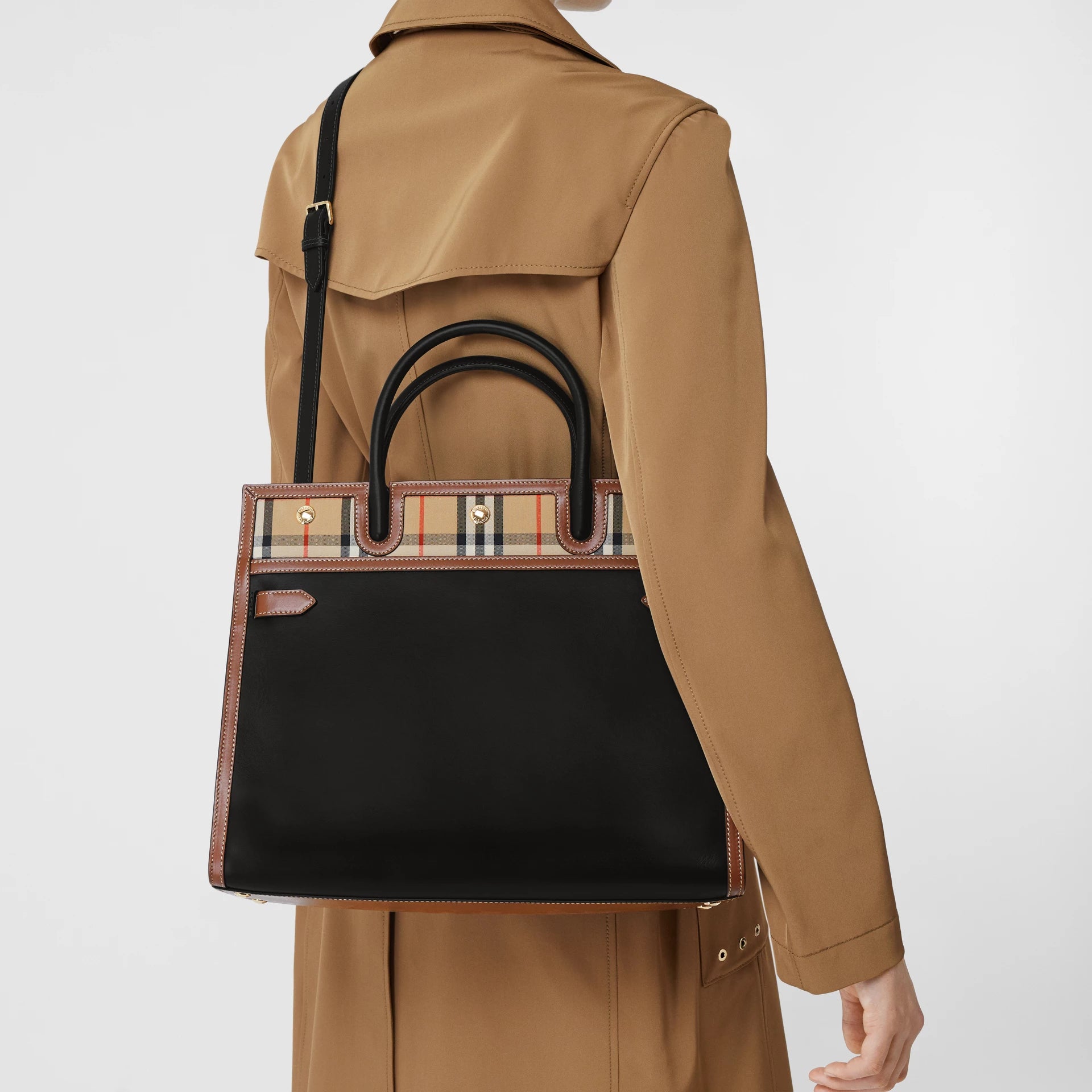 Burberry Leather Vintage Check Two Tone Title Bag The Designer Bae
