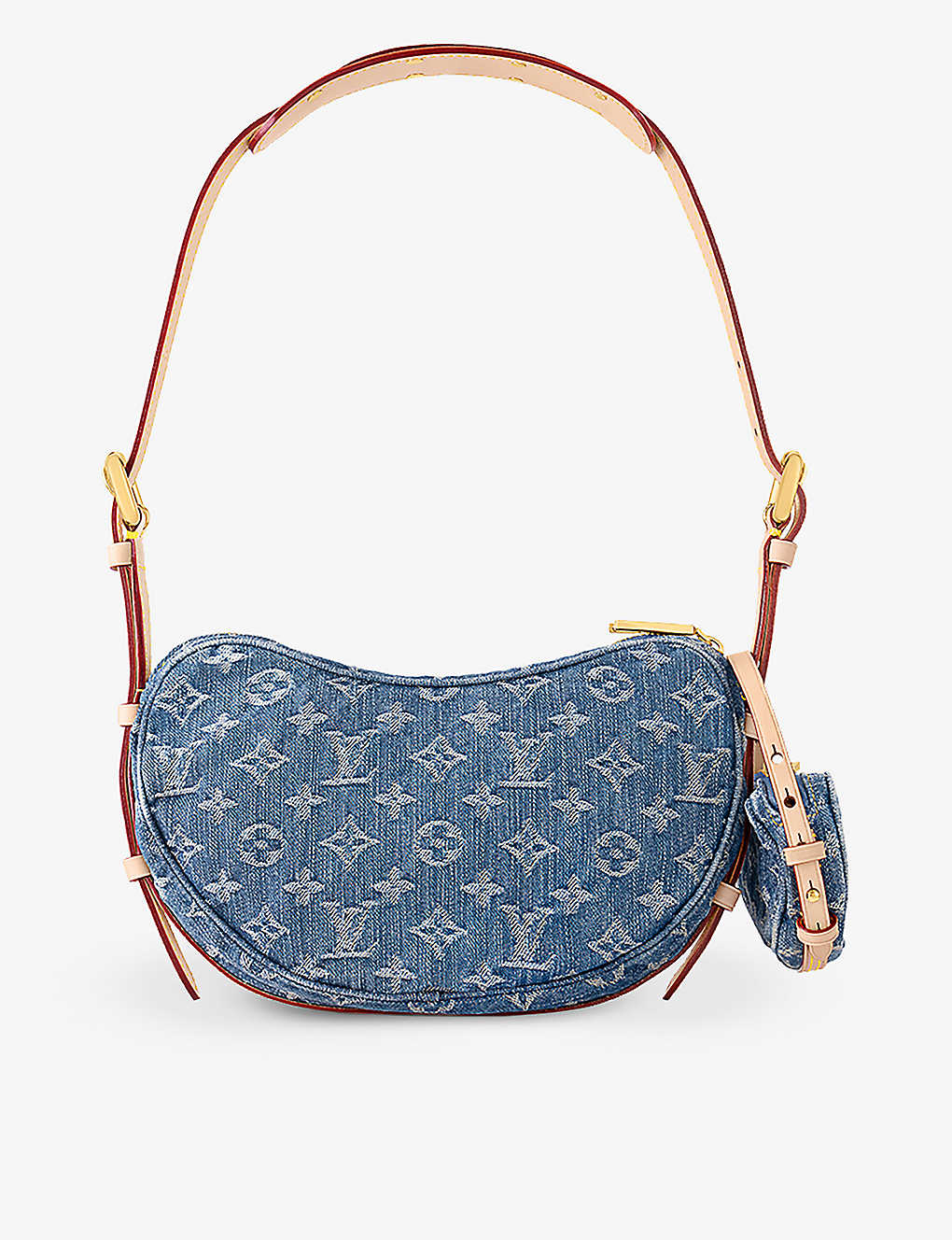 Croissant MM logo-print denim and leather shoulder bag