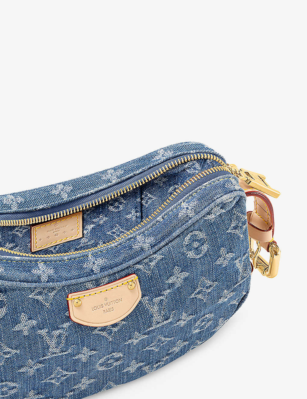 Croissant MM logo-print denim and leather shoulder bag