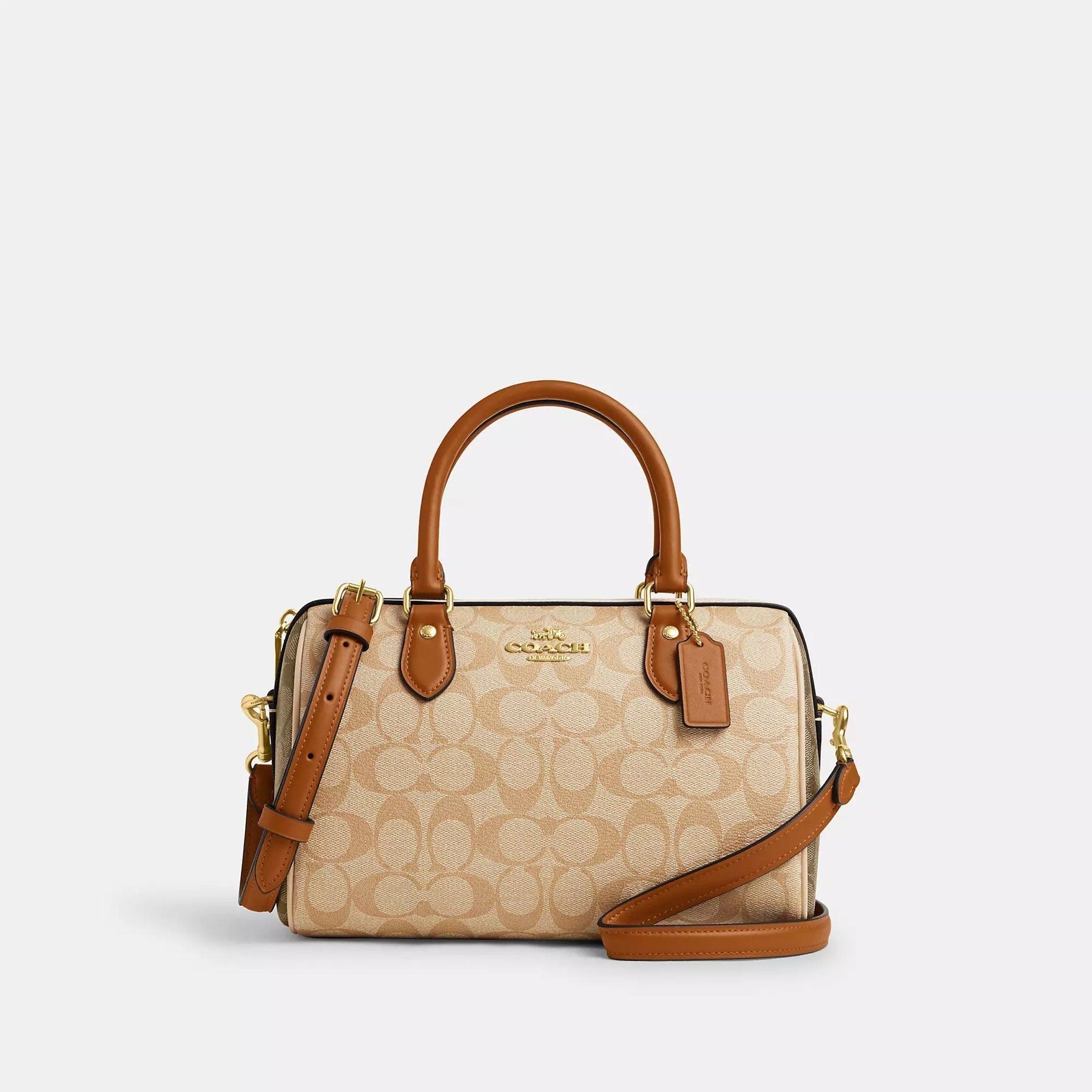 Coach Rowan Satchel Bag In Signature Canvas - Cream Khaki / Brown / Tan