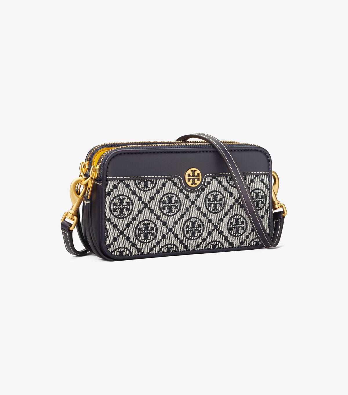 T MONOGRAM JACQUARD DOUBLE-ZIP MINI BAG