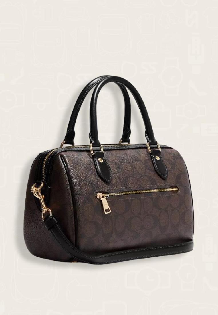Coach Rowan Satchel Bag In Signature Canvas - Walnut / Black