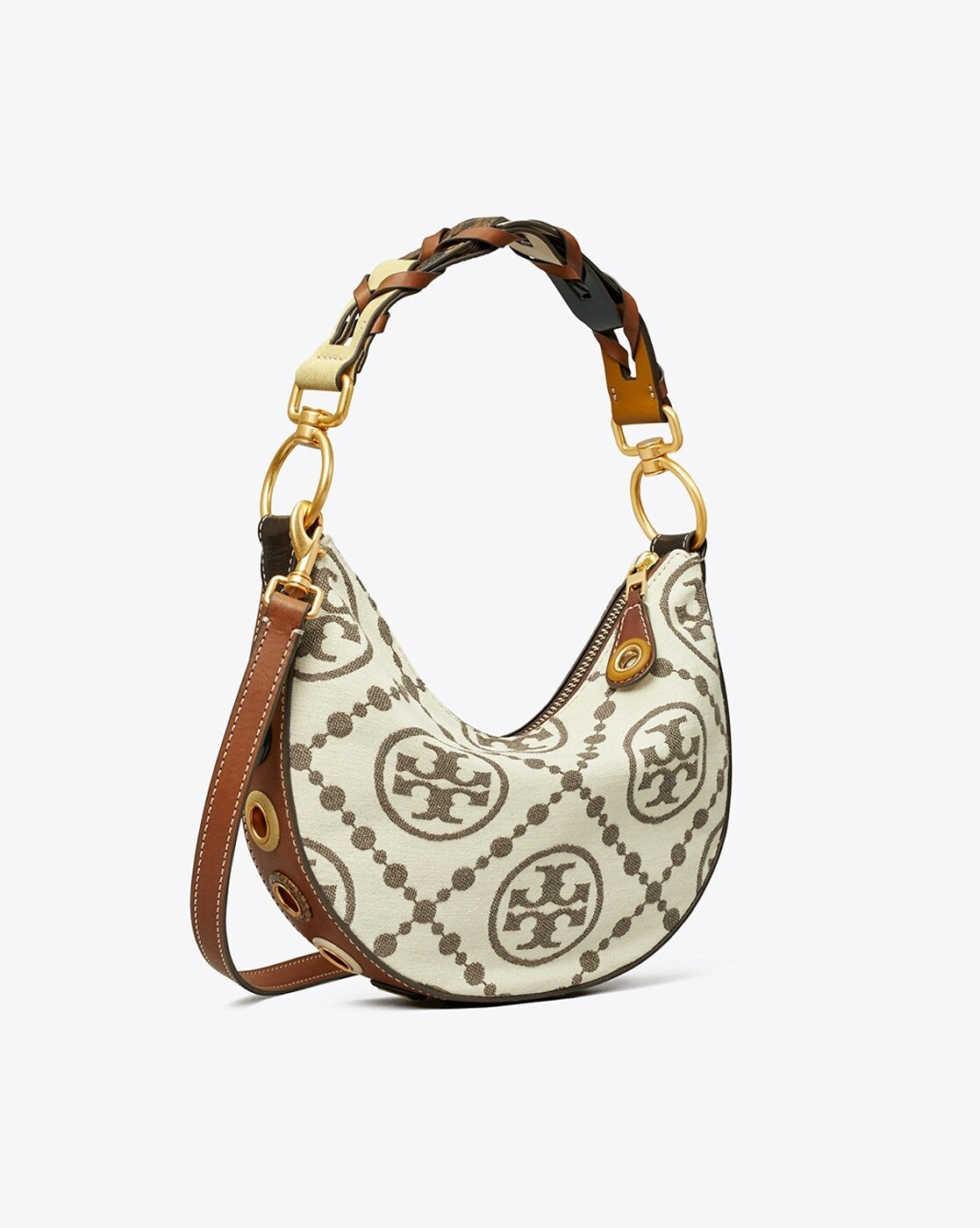 T Monogram Grommet Mini Crescent Bag