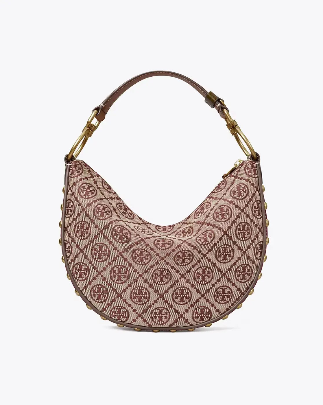 T Monogram Jacquard Studded Mini Crescent Bag