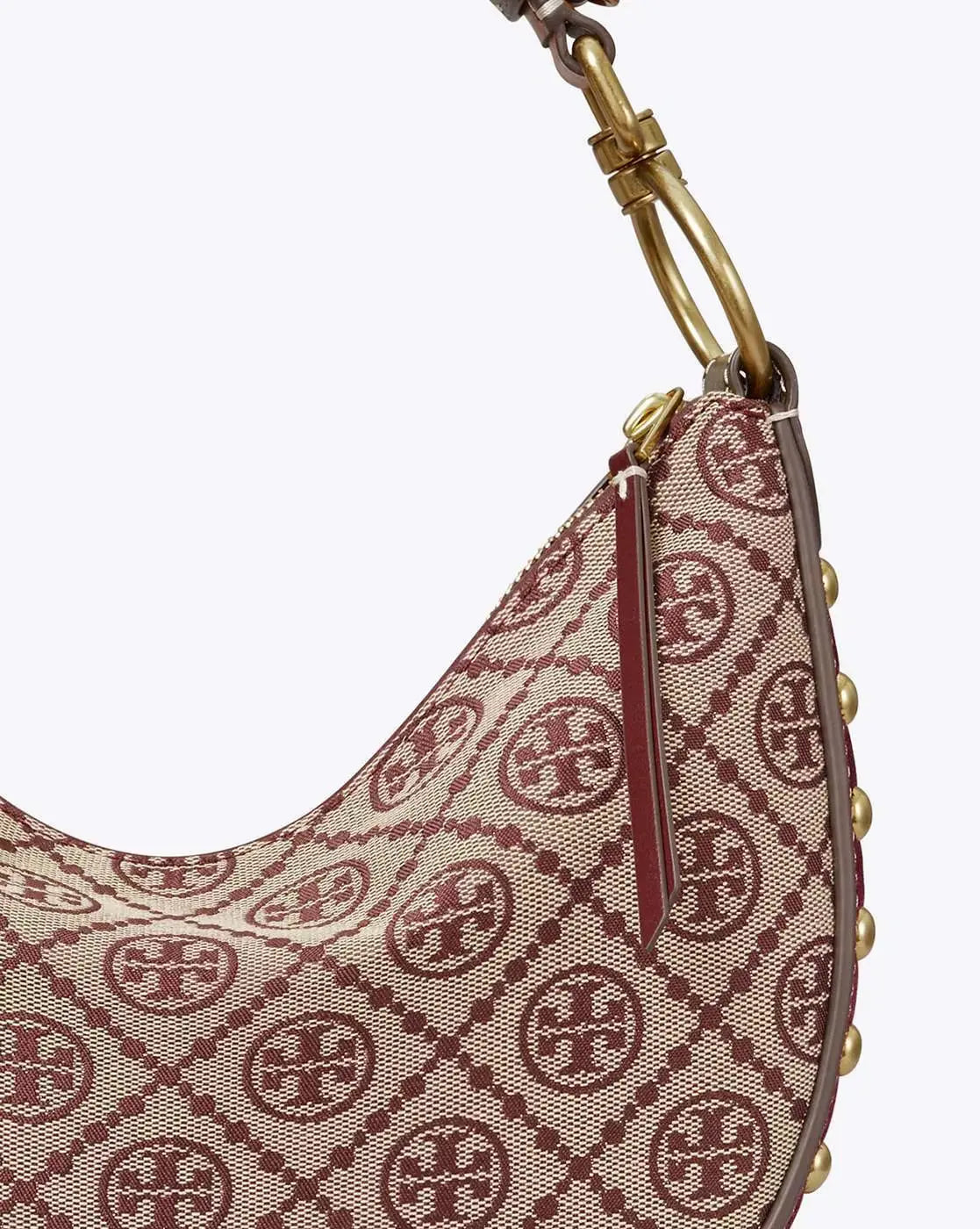 T Monogram Jacquard Studded Mini Crescent Bag