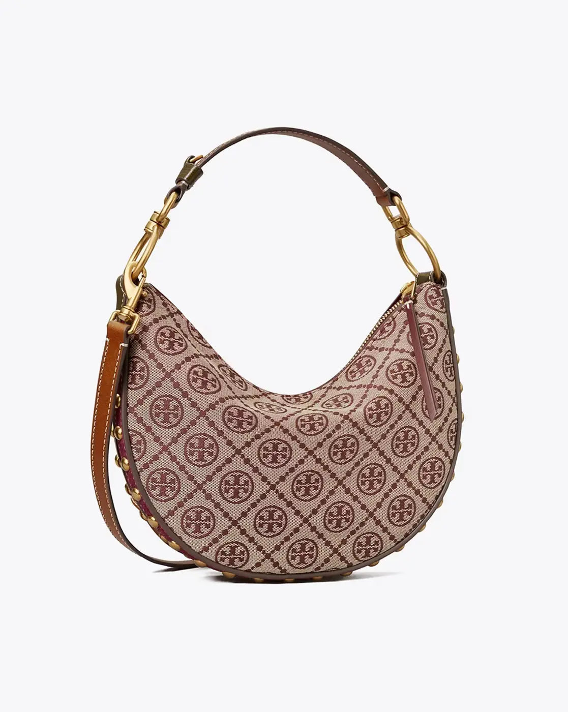 T Monogram Jacquard Studded Mini Crescent Bag