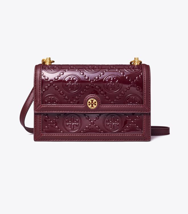 T MONOGRAM PATENT EMBOSSED SMALL SHOULDER BAG