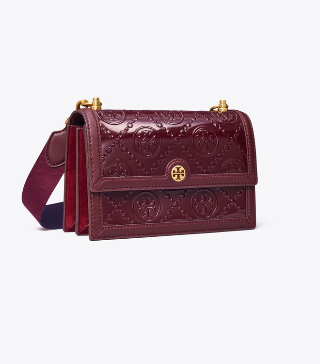 T MONOGRAM PATENT EMBOSSED SMALL SHOULDER BAG