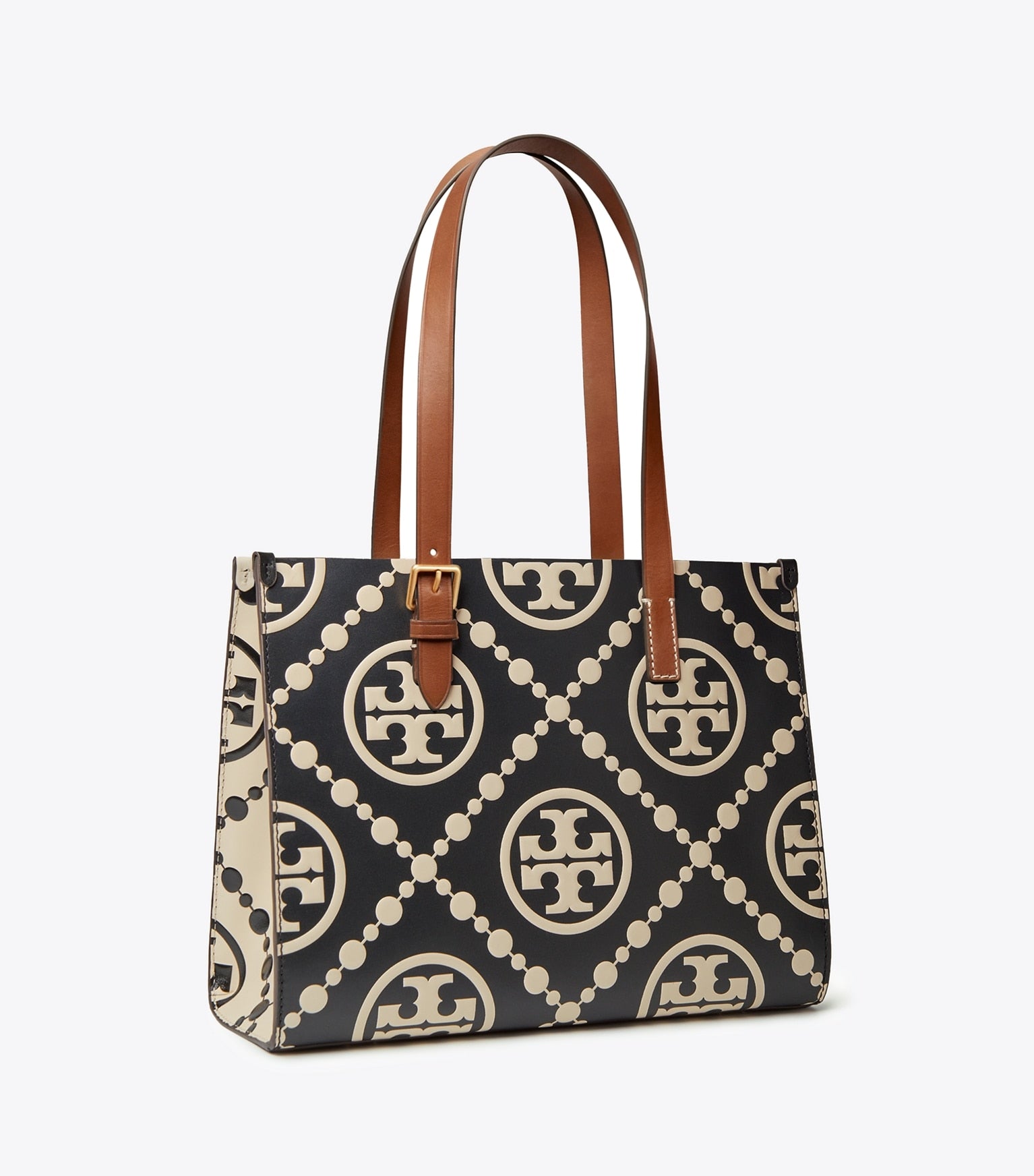 T Monogram Contrast Embossed Tote Bag