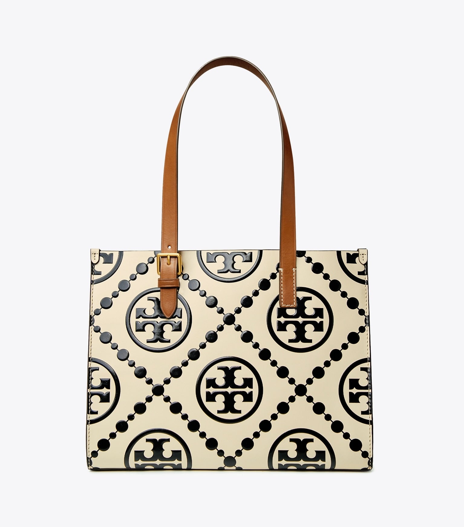 T Monogram Contrast Embossed Tote Bag