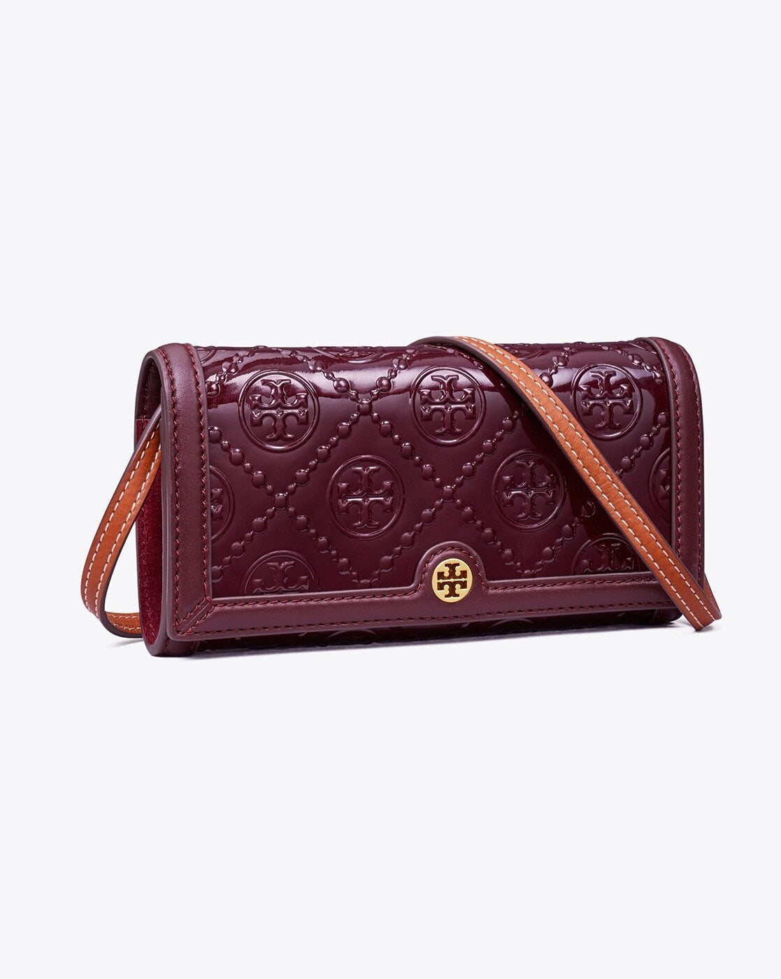 T Monogram Patent Crossbody Wallet With Adjustable Strap