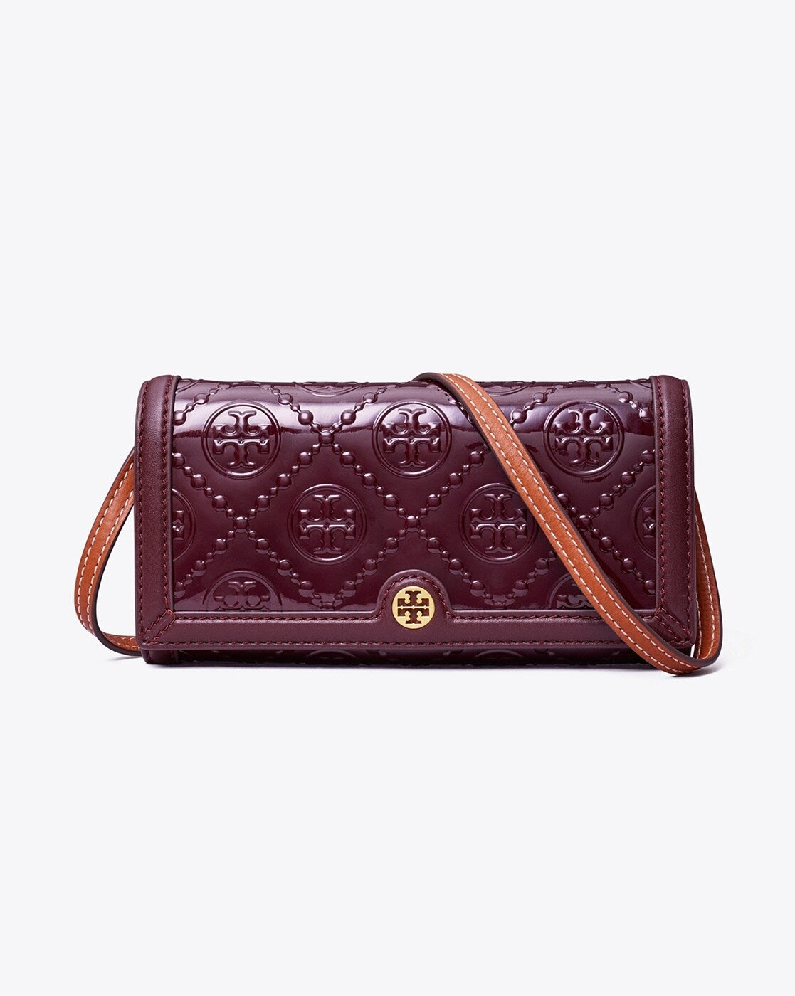 T Monogram Patent Crossbody Wallet With Adjustable Strap