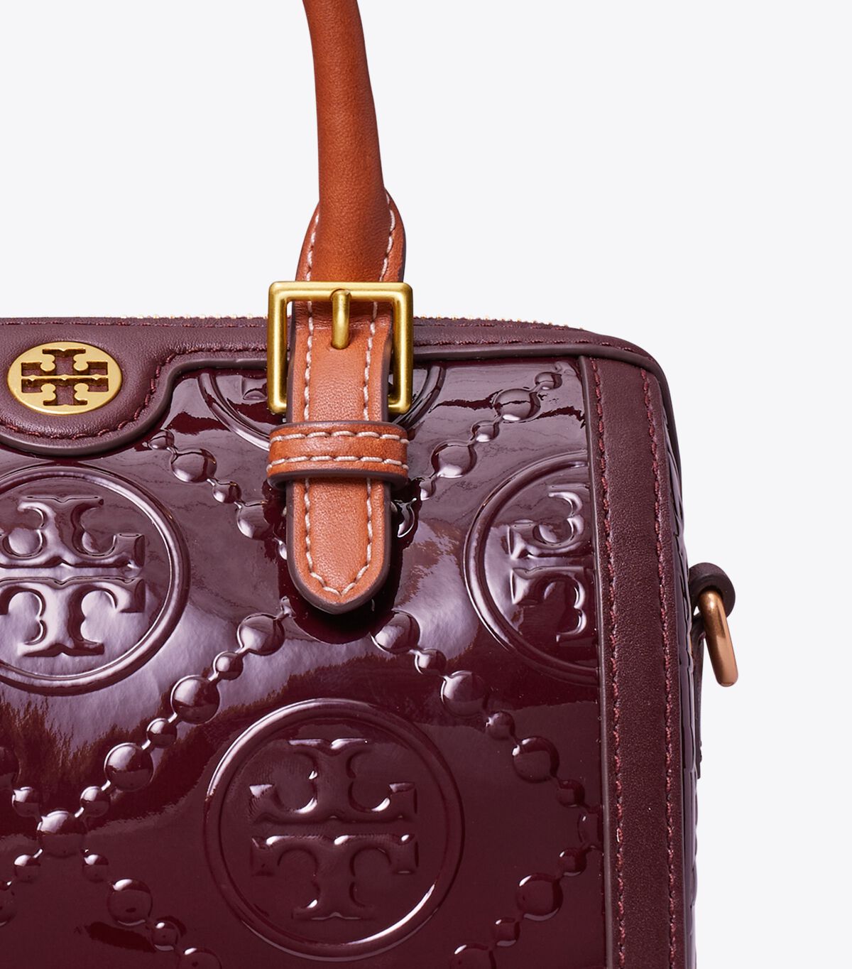 T MONOGRAM PATENT EMBOSSED MINI BARREL BAG