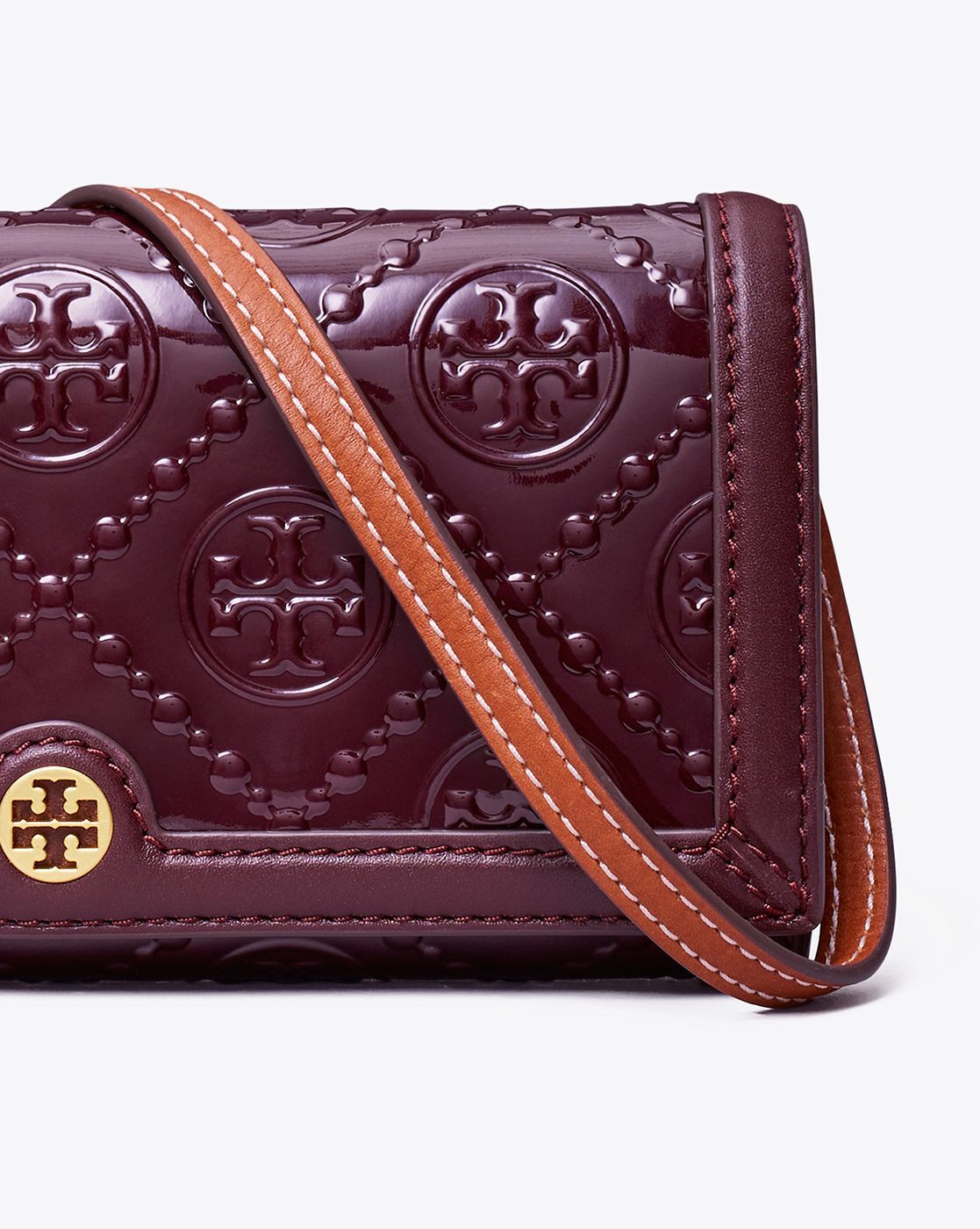 T Monogram Patent Crossbody Wallet With Adjustable Strap