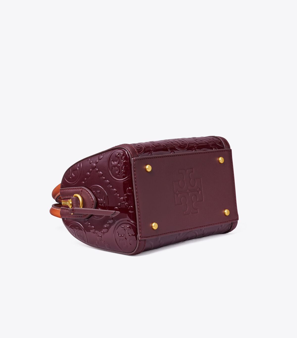 T MONOGRAM PATENT EMBOSSED MINI BARREL BAG